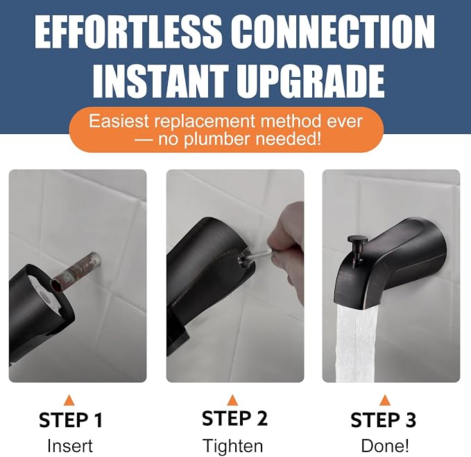 Tub Spout with Pull-Down Diverter, Leak Proof Slip Fit for 1/2" Copper Pipe | Smooth Diverter Switches Tub To Shower, Durable Metal, Repairs Leaks, Quick Filling, Easy DIY Bathroom Upgrade (ORB)