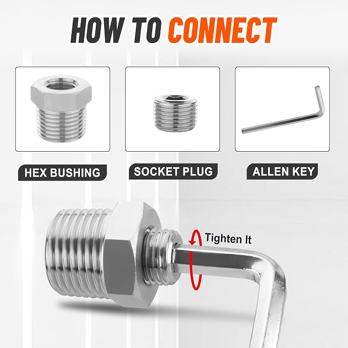 20Pcs Stainless Steel Pipe Socket Plugs,1/8" 1/4" 3/8" 1/2" 3/4" | 304 Stainless Steel NPT Male Thread Internal Hex Socket Pipe Plug Fittings Assortment,5 Sizes