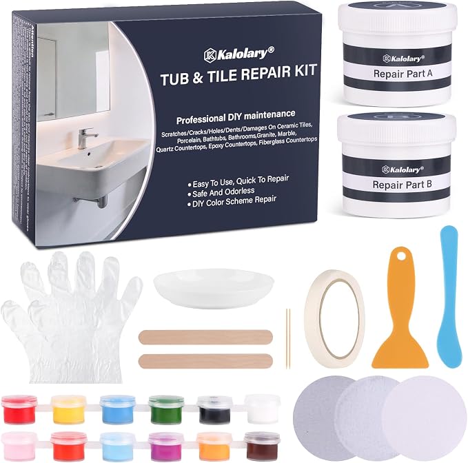Kalolary Tub and Fiberglass Shower Repair Kit, 3.6oz Porcelain Repair Kit