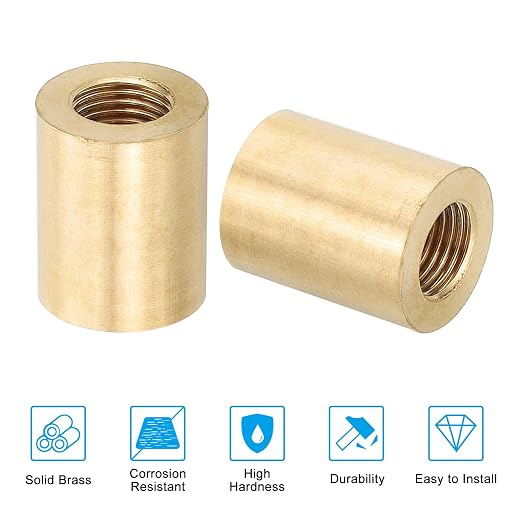 PATIKIL Lamp Pipe Brass Coupling Nut, 3 Pcs 20mm Long M10 Fine Round Thread Sleeve Lamp Pipe Adaptor Rod Connector Hardware for Light Fixture Assembly or Repair, 16mm OD.