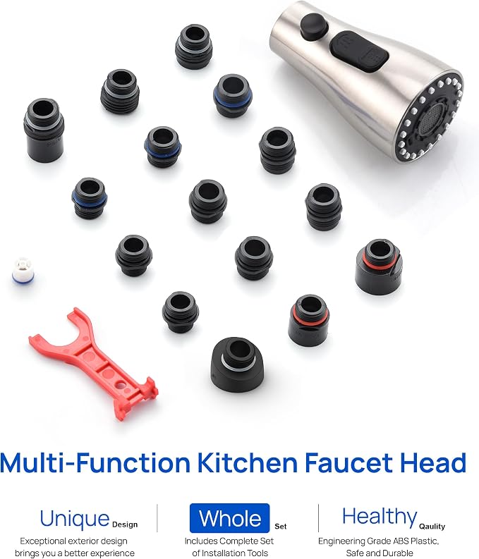 J-HVA Metal Kitchen Faucet Head Replacement with 15 Adapters,Brushed Nickel