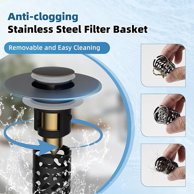 Universal Metal Bathroom Sink Stopper with Hair Catcher, Oil-Rubbed Bronze