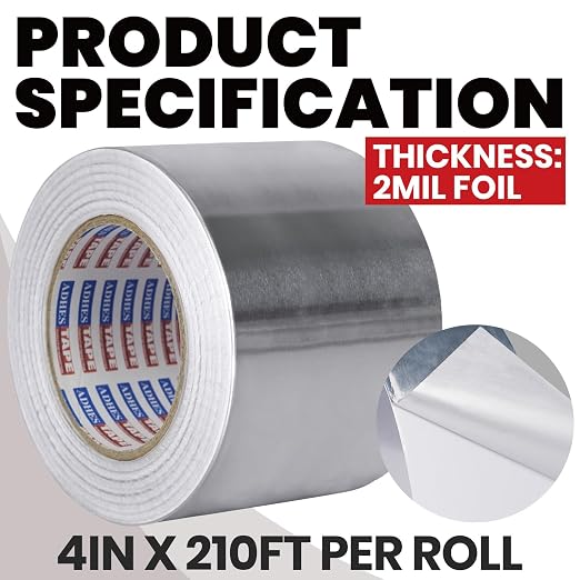 ADHES Heavy Duty Aluminum Foil Tape 4 Inch x 210 Feet(70 Yards) | Heat Resistant & Waterproof Silver Duct Tape – High-Temperature HVAC Tape for Ductwork, Sealing, Insulation, and Repairs