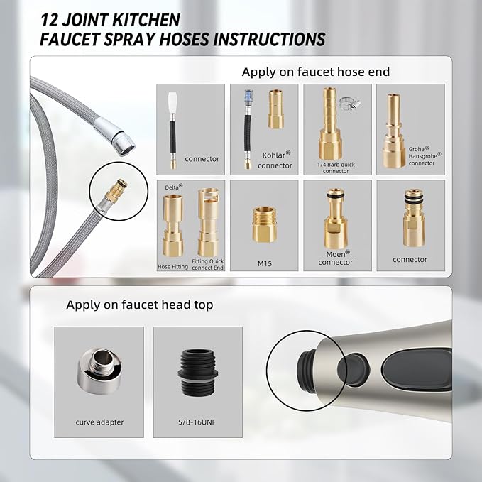 3-Modes Kitchen Faucet Head, 67" Hose, 14.1oz Weight Ball, Brushed Nickel