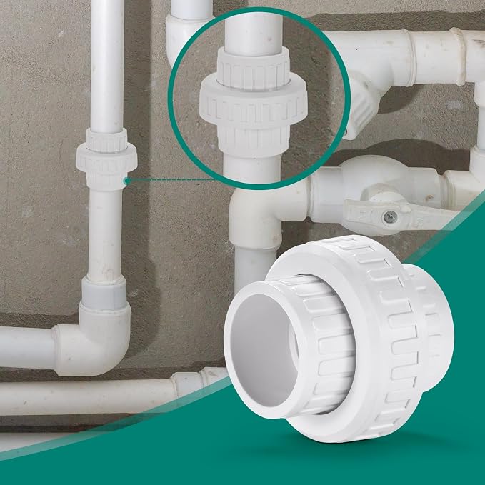 VYH 1" PVC Union Coupling Pipe Fitting,1" PVC Slip Union Schedule 40, PVC Adapter(Socket x Socket), built-in EPDM O-Ring, White (2 Pack)
