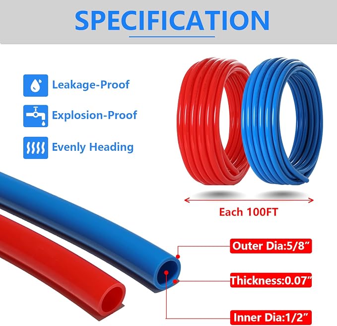 PEX-B Pipe/Tool Kit,1/2"200FT PEX Tubing | Crimping Tool,Cinch Clamps,Cutterfor Potable Hot/Cold Water Plumbing Application