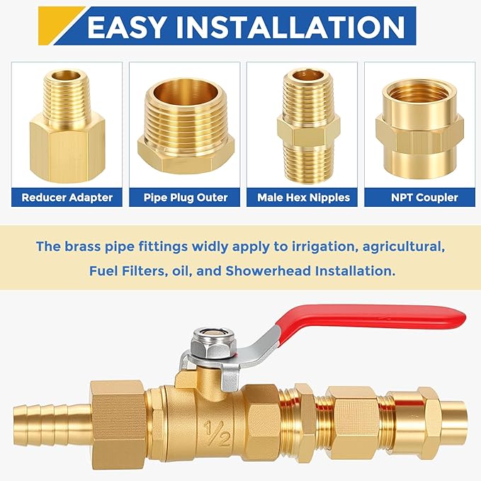 2 Pack Brass Pipe Fittings, 3/4" Male NPT to 3/4" Male NPT | Brass Hex Nipple, Male Pipe Adapter Reducer for Air, Oil, LP