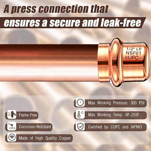 Therwen 15 Pcs 1/2-inch Copper Pipe Press Fittings, 90 Degree Elbow Coupling Zero Lead, Elbow Press Adapter Fittings Coupling for Plumbing