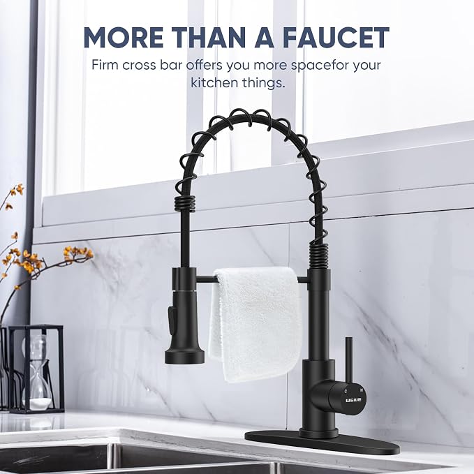 WEWE Black Kitchen Faucet, 2-Mode Sprayer, High Arc Bar Sink Faucet