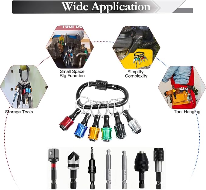 6 Pcs Bit Holders, 1/4 Socket Hex Shank Screwdriver Bit Holder | for Impact Driver Drill Bit Keychain Extension Bar, Quick Release Easy Change, Portable Drill Bit Organizer, Gadgets Tool