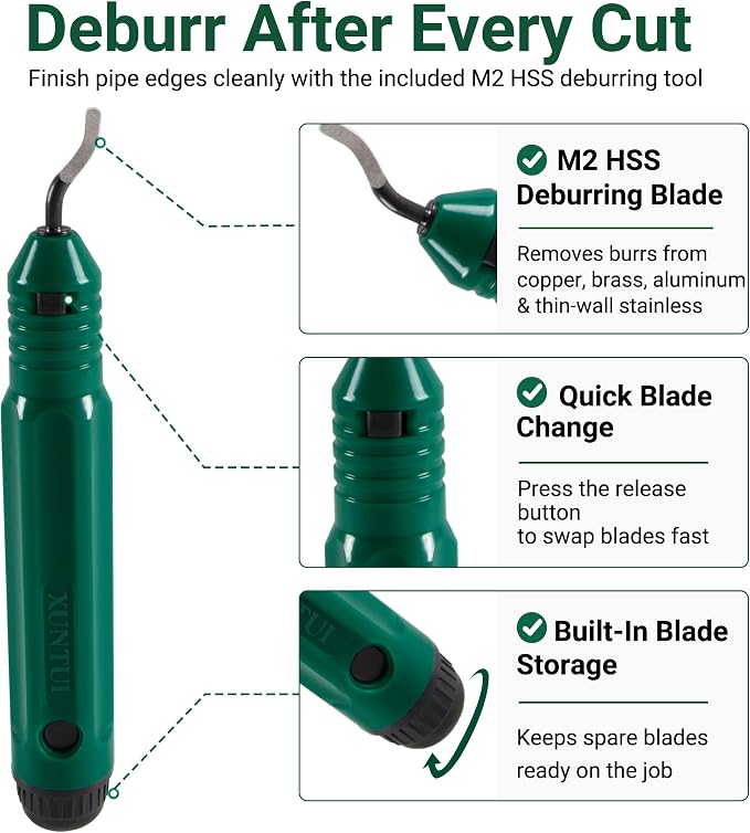 Large Pipe Cutter, 1/4"-2-3/4" OD Tubing Cutter Kit | For Copper, Aluminum, Brass & Thin-Wall Stainless, Includes Deburrer, Spare SKD11 Wheel & HSS Blade