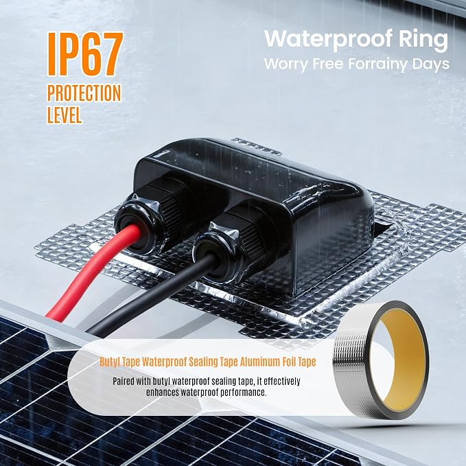 Solar Cable Entry Gland Waterproof PV Entry Gland Multiple Lengths with UV-Resistant PC Housing Includes Butyl Tape for RV Boat Roof Yacht Solar Systems(0.3FT Black)