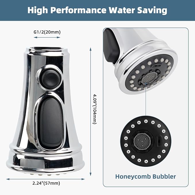 Universal Kitchen Faucet Head Replacement 3-Mode, Extra 15 Adapters, Chrome