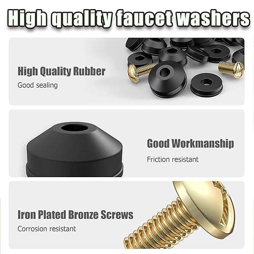 116 PCS Faucet Washer Assortment Kit Outdoor Faucet Repair Kit with Brass Screws Flat and Beveled Washers for Use with Assorted Quick-Opening Style Faucets Stem Worn Out Washer Replacements (116 PCS)