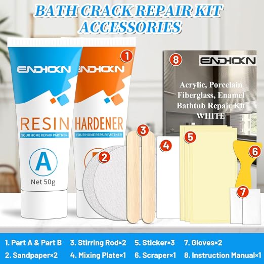 Bath Repair Kit White 100g, Chip & Pedestal Crack Hole Scratches Repair