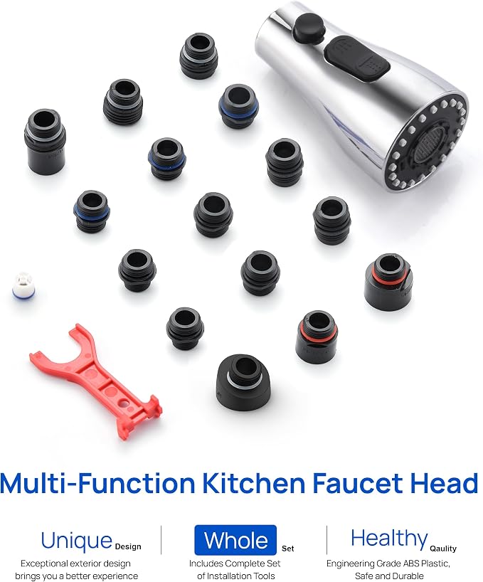 J-HVA Pull Down Kitchen Faucet Sprayer Head Replacement Part, Chrome