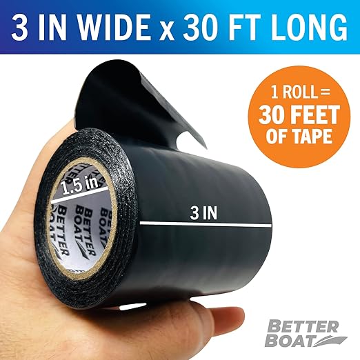 Repair Tape for Fabric and Vinyl 30ft x 3in, Black Waterproof Patch Tape | RV Awning Canvas Tent Tarp Sail Canopy Boat Cover, Heavy Duty, Better Boat