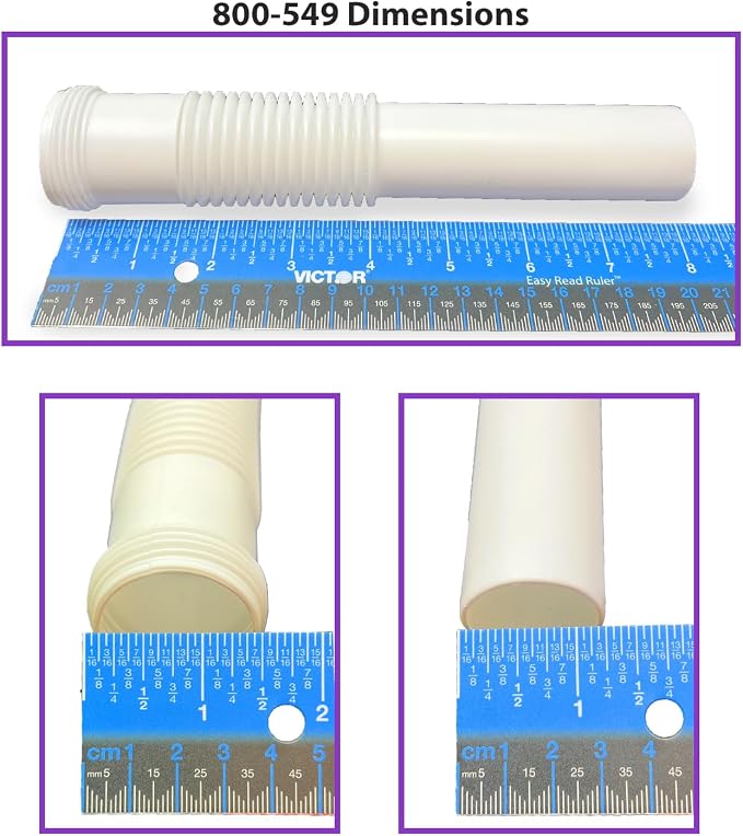 Plastic Drain Extension, 1-1/4 inch x 8 inch White Flexible tube with Slip-Joint Nut and Washer, for Tubular Drain Applications