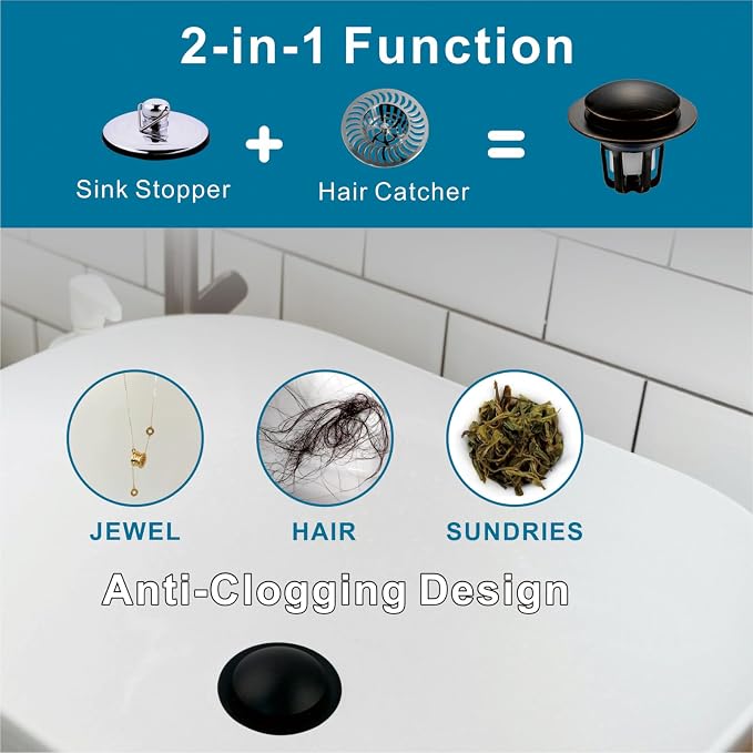 WELSAN Oil Rubbed Bronze Bathroom Sink Drain Stopper 1 1/8"-1 1/2", 2 Pack