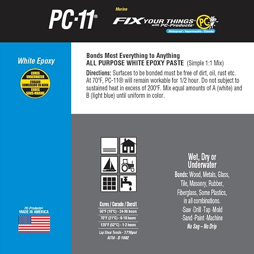 PC Products PC-11 Epoxy Adhesive Paste Kit with Applicator, Two-Part Marine Grade, 1/2lb in Two Cans, Off White