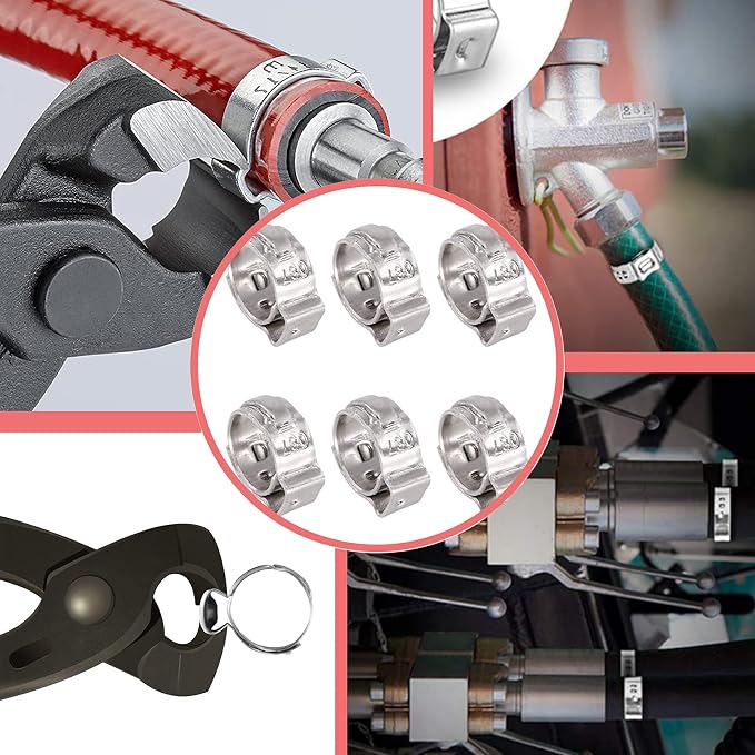40 Pack 20.3mm-23.5mm Single Ear Hose Clamps Stainless Steel PEX Cinch Clamps Crimp Hose Clamp Stepless Cinch Crimp Rings Pinch Fitting Tools