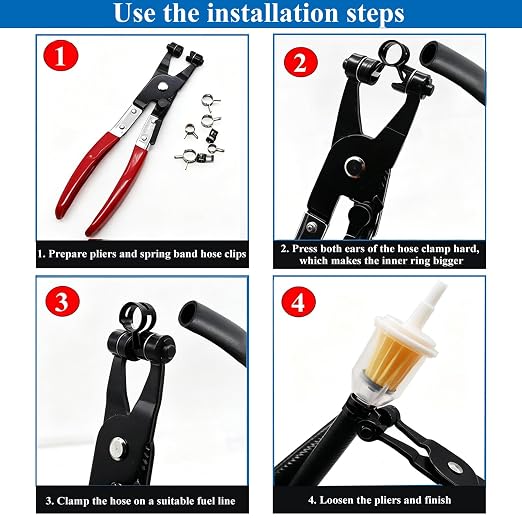 50Pcs 8mm Spring Band Hose Clamps, Black Fuel Line Hose Clamp Low Pressure Air Clip Strap for Silicone Vacuum Hose Fuel Line Clamps