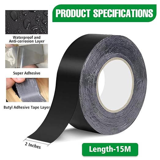 SIKEDEPRO Joist Tape Bulk Butyl Flashing Tape for Decks & Roofs,Butyl 1 Roll 2" x 50' Sealant Tape Premium Waterproof & Anti-Corrosion Deck Joist Tape for Decks,Beams and Wood