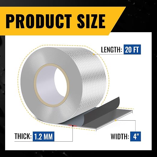 VIVIDA Aluminum Waterproof Butyl Sealing Tape, 4" × 20', 1 Roll | Aluminum Foil Butyl Sealant Tape for Outdoor Use, Corrosion Resistant, For Roof Leak Patching
