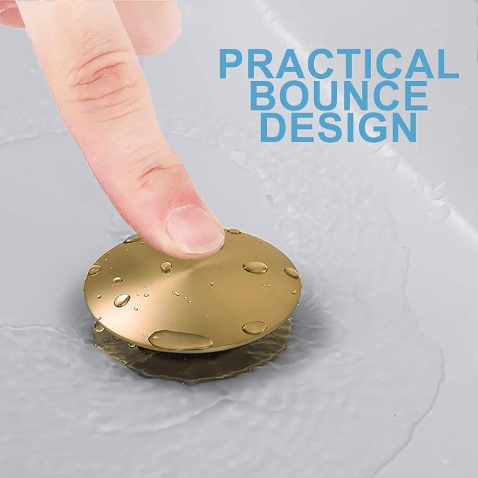 Rockgoya Bathroom Sink Drain, 2 Pack Gold Drain Stopper Bathroom Sink Without Overflow, Pop Up Drain Assembly with Detachable Strainer Basket, Built-in Anti-Clogging Strainer,Stainless Steel
