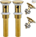 Rockgoya Bathroom Sink Drain, 2 Pack Gold Drain Stopper Bathroom Sink with Overflow, Pop Up Drain Assembly with Detachable Strainer Basket, Built-in Anti-Clogging Strainer,Stainless Steel