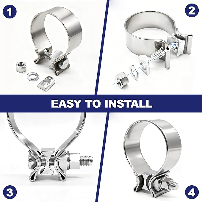 2.5 Inch Exhaust Clamp, 2 1/2 Narrow Band Muffler Clamps Stainless Steel 304 for 2.5" OD Exhaust Pipe, Muffler, Elbow, Exhaust Tubing Connection, Catalytic Converters (2PCS)