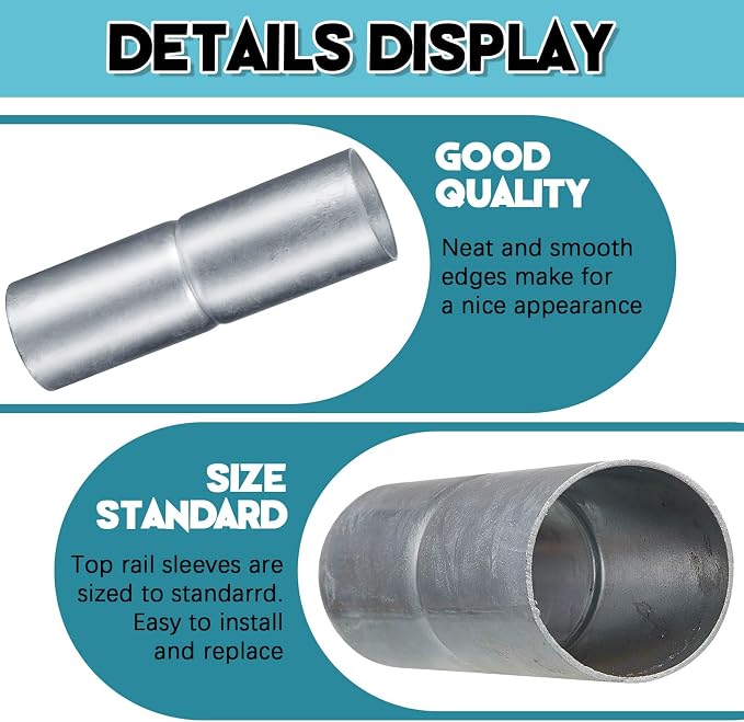 Tandefio 8 PCS Top Rail Sleeve Galvanized Steel Chain Link Fence Top Rail Sleeve for Rail/Pipe (1-5/8" x 6")