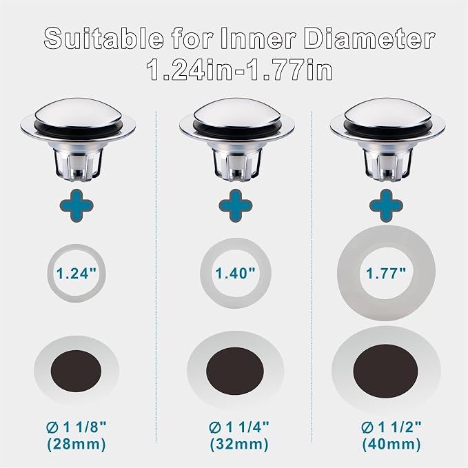 WELSAN Chrome Plated Bathroom Sink Drain Stopper 1 1/8"-1 1/2" Bath Drain