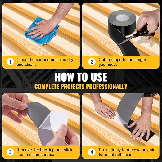 VIVIDA 2 in × 50 Ft Joist Tape for Decking 6 Roll, Deck Joist Butyl Tape | Waterproof Black Deck Joist Butyl Seal Tape, For Wood Beams, Roof, Accessories Included