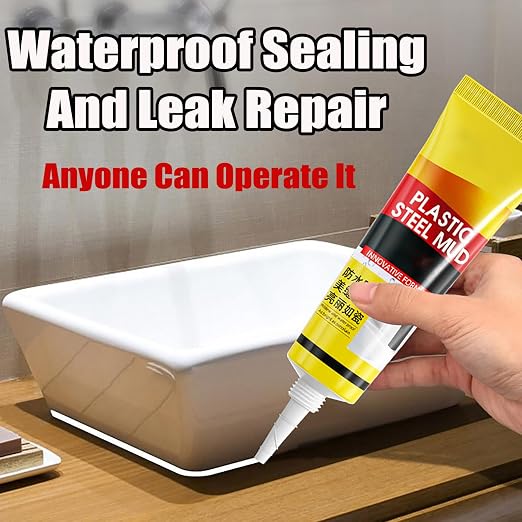 XIRUJNFD 5.3 Oz Multifunctional Waterproof White Caulk with Scraper, Plastic Steel Repair Adhesive for Kitchen Bathroom, Stronger Adhesion Sealant for Window Toilet Sink, Quick-Drying (1 Set)