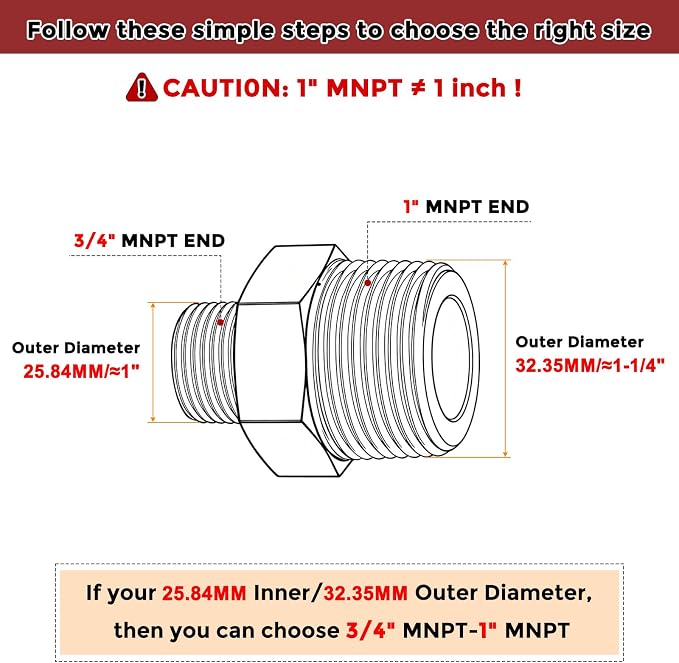 1" Male NPT to 3/4" Male NPT SUS304 Hex Nipple | Solid Male Pipe Adapter Hose Connectors for Pipe Repair, Bathroom Remodel, Tool Extensions, Compression, Irrigation