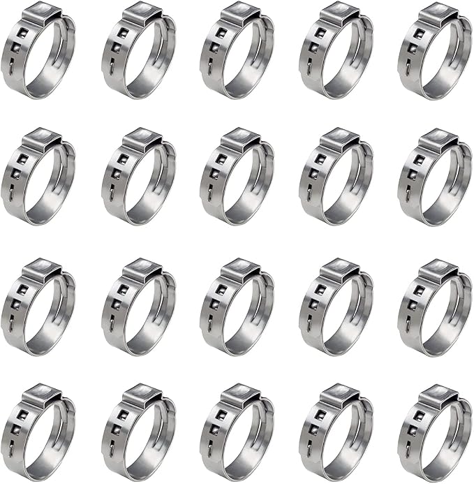 40 Pack 20.3mm-23.5mm Single Ear Hose Clamps Stainless Steel PEX Cinch Clamps Crimp Hose Clamp Stepless Cinch Crimp Rings Pinch Fitting Tools