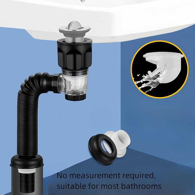 Bathroom Sink Drain Kit with Flexible Expandable P-Trap Sink Drain Pipe Tube Anti-Odor Bathroom Sink Drain Pipe for 1-1/4",1-1/2" and 2'' Drain Hole (Bounce Style)