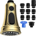 Hibbent Kitchen Faucet Head Replacement, NSF/ANSI/CAN 61 & CUPC Certified, 3 Function Pull Down Faucet Spray Nozzle - 10 Adapters Compatible with Moen, American Standard, Delta, Kohler-Polished Brass