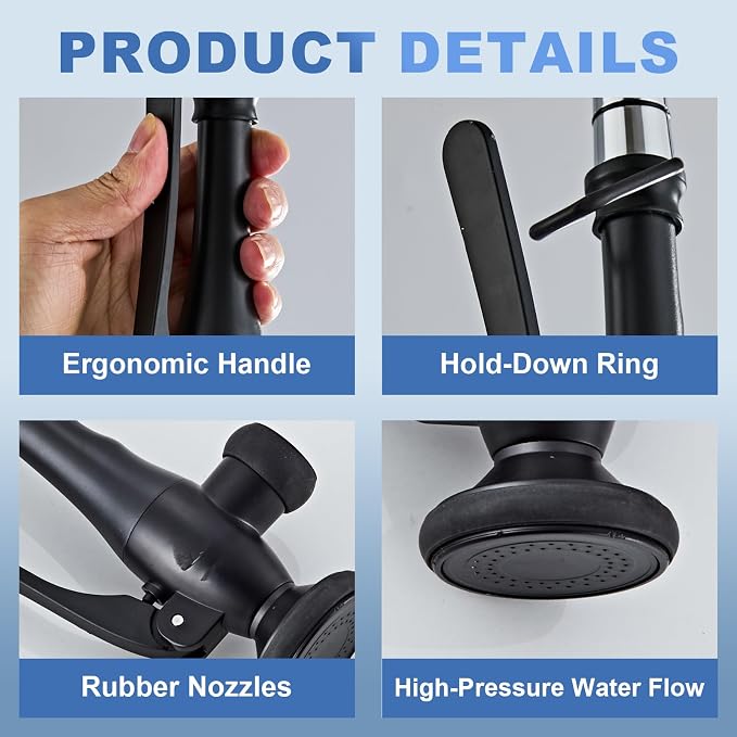Pull Down Kitchen Faucet Replacement Head, Spray Head with Stream & Spray Functions, High-Pressure Anti-Clog Nozzle, Easy Install, Matte Black, Fits Most Kitchen Faucets