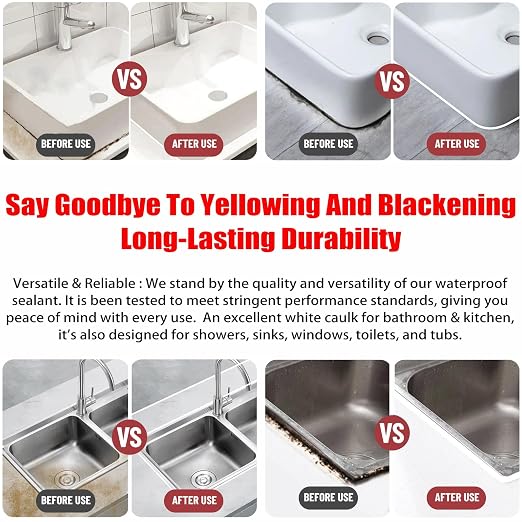 XIRUJNFD 10.6 Oz Multifunctional Waterproof White Caulk with Scraper, Plastic Steel Repair Adhesive for Kitchen Bathroom, Stronger Adhesion Sealant for Window Toilet Sink, Quick-Drying (2 Sets)