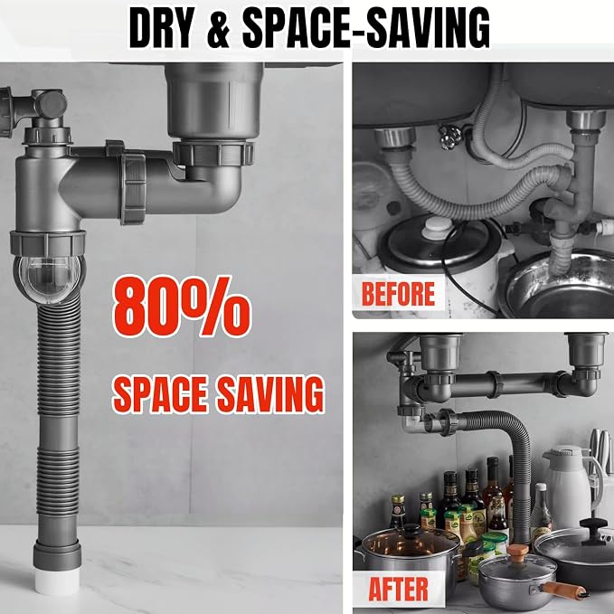 Flexible Double Kitchen Sink Drain Kit, 1-1/2 in Replacement P-Trap