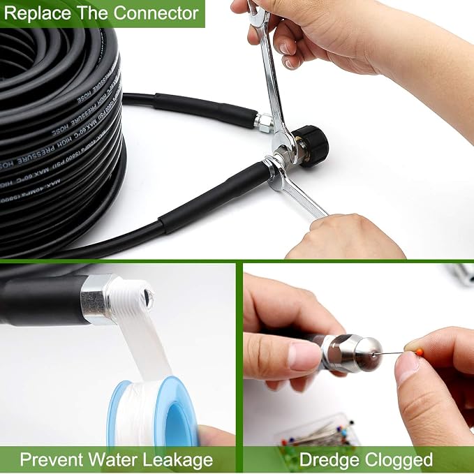 WEST BAY Sewer Jetter Kit 25 FT for Pressure Washer, 5800 PSI Drain Cleaner Hose 1/4 Inch NPT Corner Rotating and Button Nose Sewer Jetting Nozzle Spanner WatertightTape Pearl Corsage Pin | 1/4 Inch NPT, Corner, Rotating and Button Nose Sewer Jetting N...