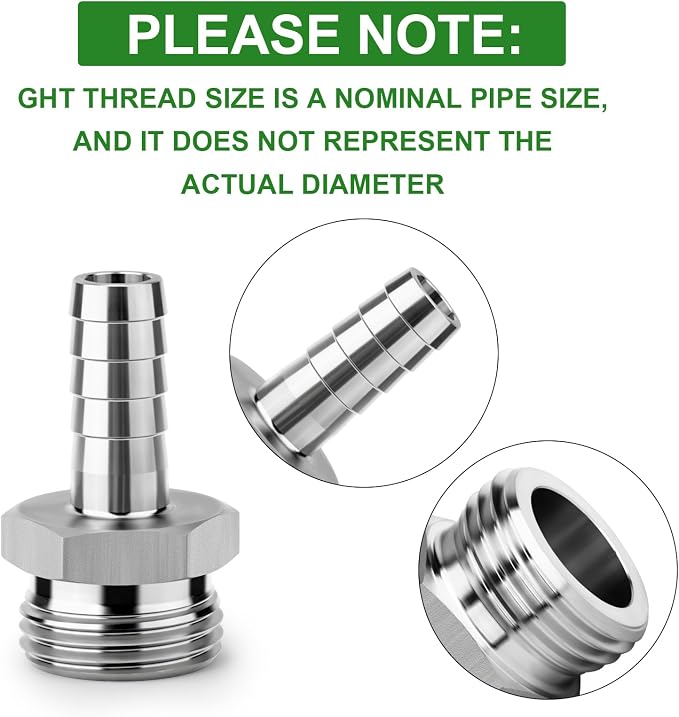 TAISHER 2PCS 304 Stainless Steel Garden Hose Repair Connector, 3/4" Barb x 3/4" GHT Male Garden Hose Adapter with Hose Clamps