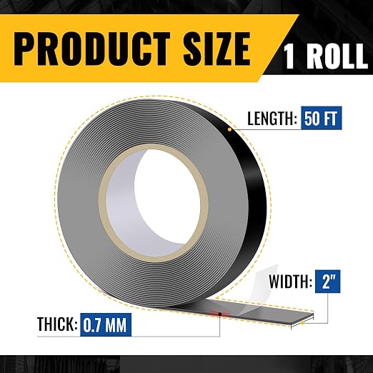VIVIDA 2 in × 50 Ft Joist Tape for Decking, Deck Joist Butyl Tape, 1 Roll | Waterproof Deck Joist Tape, Butyl Sealant Tape, For Wood Beams, Roof, Black