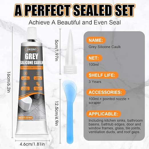 JAOJAO Gray Silicone Caulk, Waterproof & Flexible, Easy to Squeeze Tube