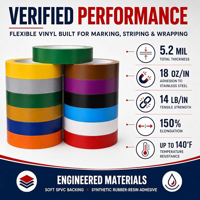 GGR Supplies CVT-536 Orange Vinyl Floor Marking Tape, 3/4 x 36 Yards | Dance Floor Tape; Gym Lane Marking; Vehicle and Boat Pinstriping; Write-On Color Coding; Conformable, Water and Oil Resistant
