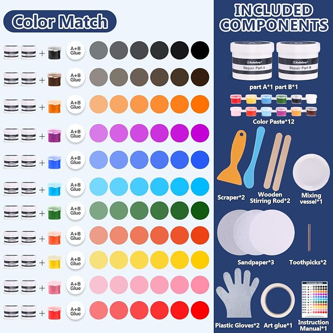 Kalolary Tub and Fiberglass Shower Repair Kit, 3.6oz Porcelain Repair Kit