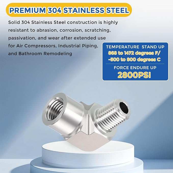 2 Pack SUS316 90 Degree 1/4" FNPT to 1/4" MNPT Barstock Street Elbow | 316 Stainless Steel Pipe Fittings, Forged Pipe Fitting Connector with Sealing Tape for Air, Oil, LP, Gas, Fuel, Water