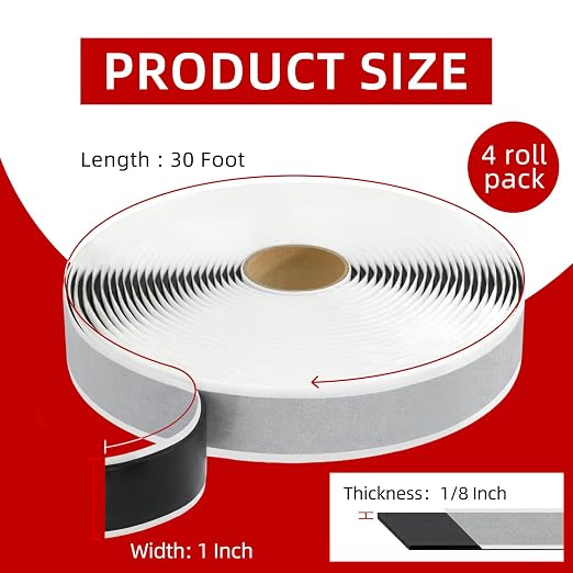 WELSTIK Black Butyl Tape 1"x1/8"x30' (4 Pack) for RV Roof & Windshield Seal | High-tack gasket tape; perfect for windshield replacement; waterproof leak sealant for RV roofs & truck bed covers.